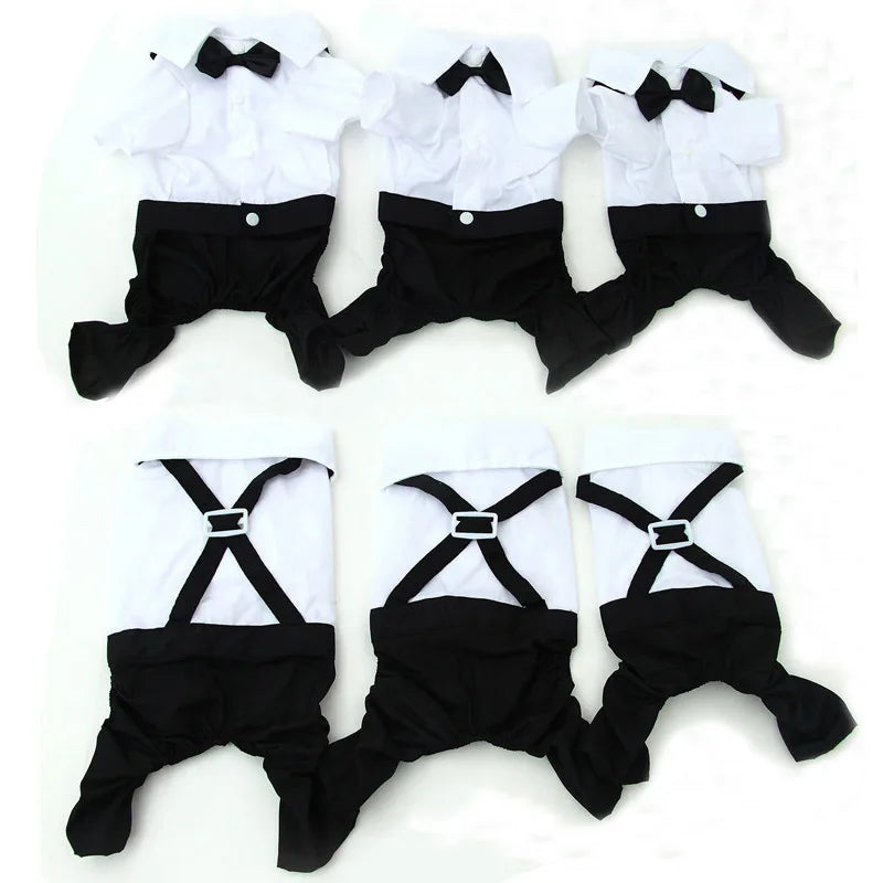Pet Clothes Puppy Dog Jumpsuit Suit Bow Tie Tuxedo Shirt Stylish Formal Wedding Apparel - S M L XL XXL - White Black 20A