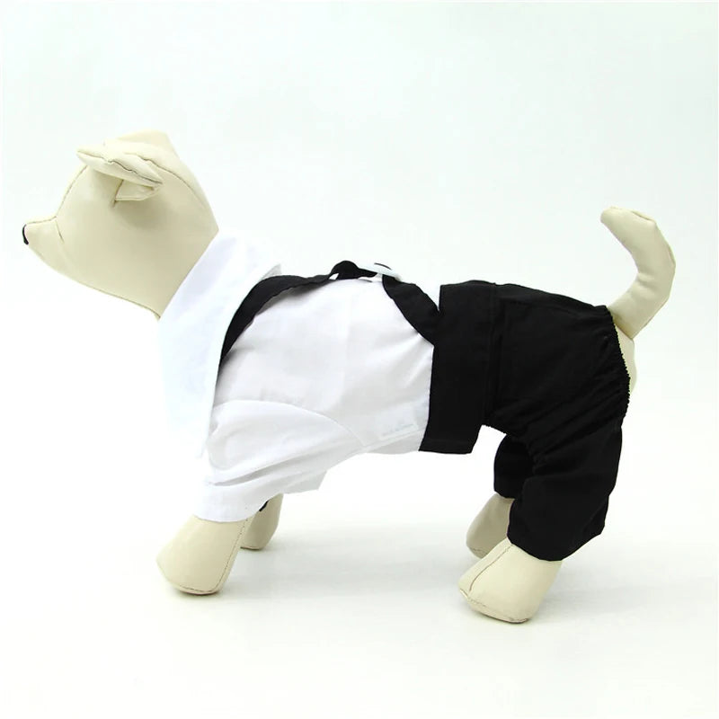 Pet Clothes Puppy Dog Jumpsuit Suit Bow Tie Tuxedo Shirt Stylish Formal Wedding Apparel - S M L XL XXL - White Black 20A