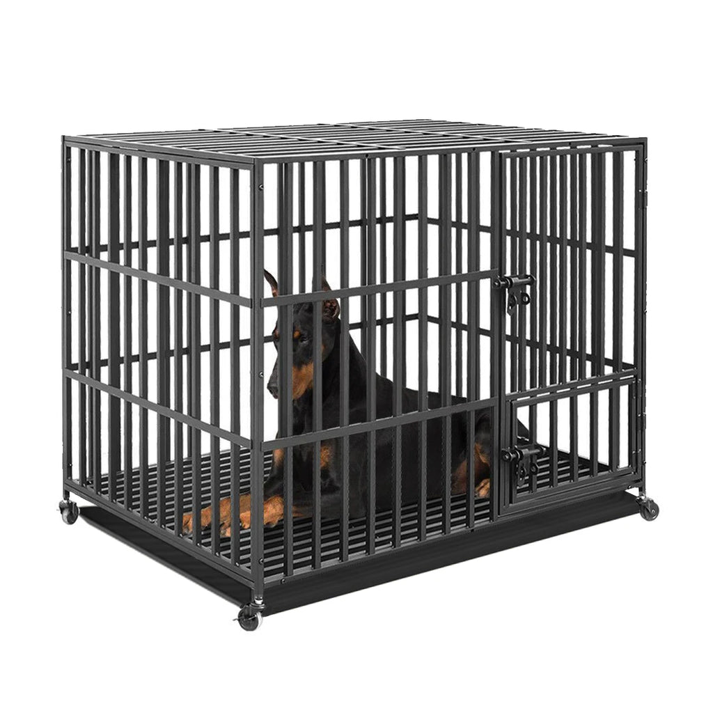 Bingopaw 37” 42” 46” Heavy Duty Dog Cage Metal Pet Dog Crate 3 Doors Locks Design Kennel Playpen with 4 Wheels Removable Tray