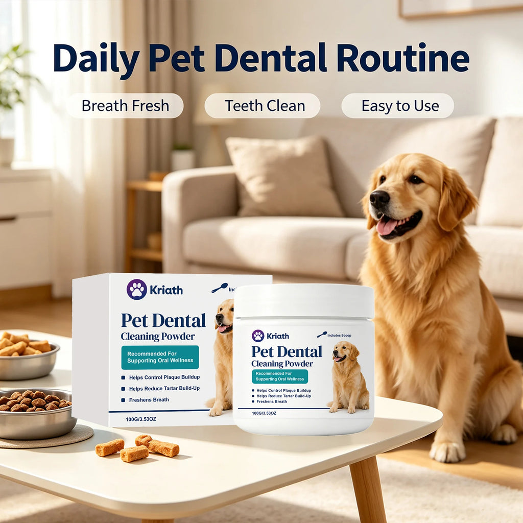 Kriath Pet Dental Cleaning Powder Remove Tartar Reduce Plaque Build‑up Freshens Breath Daily Dog Oral Wellness Supplement Powder