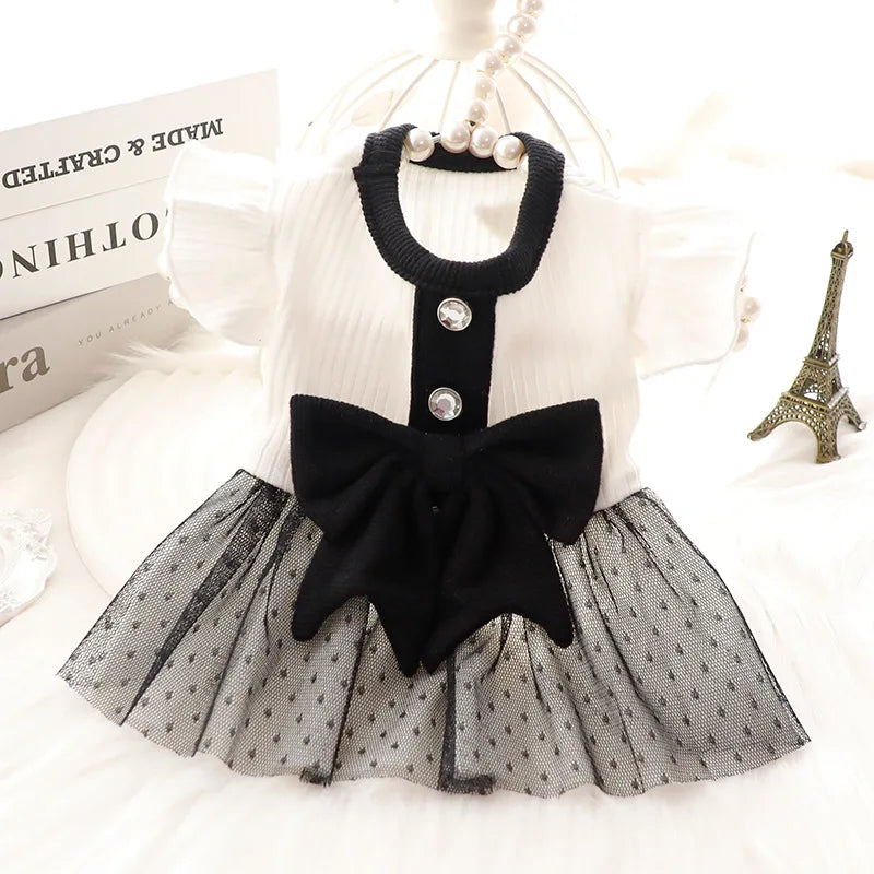 Luxury Dog Dress for Small Dogs Spring Dog Clothes Black Bow Pet Puppy Vest Cat Princess Skirt Chihuahua Bichon Pet Dog Apparel