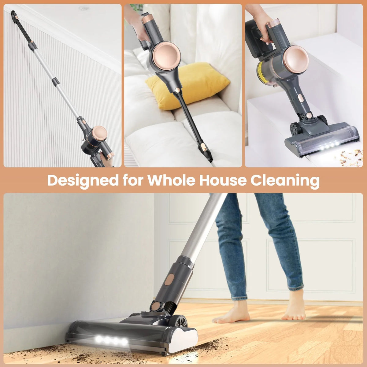 YISORA N8 Stick Vacuum Cleaner, 25Kpa Two Mode Lightweight Cordless Vacuum for Pet Hair, Carpet
