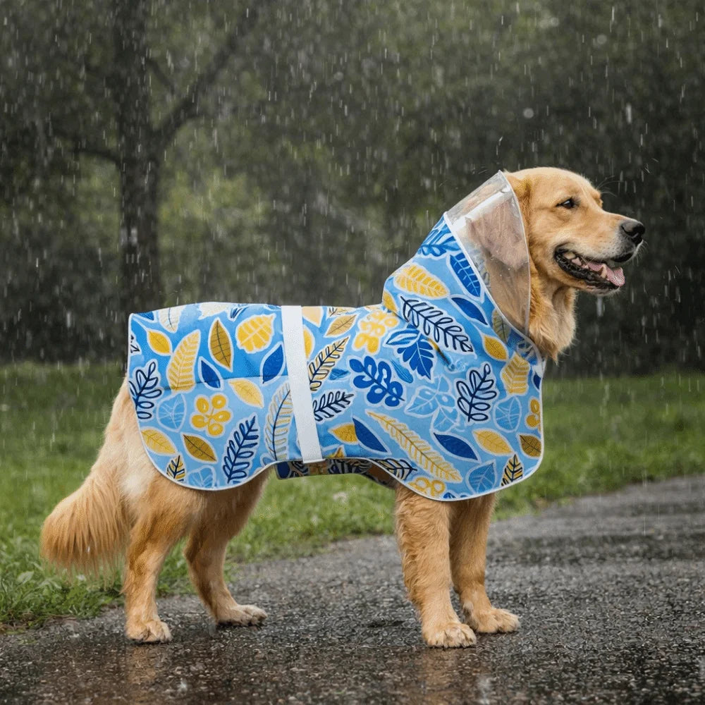 Pet Apparel Adjustable Dog Reflective Raincoat Windproof Waterproof Dog Rain Cloak Fruit Print Dog Hooded Raincoat Adventure