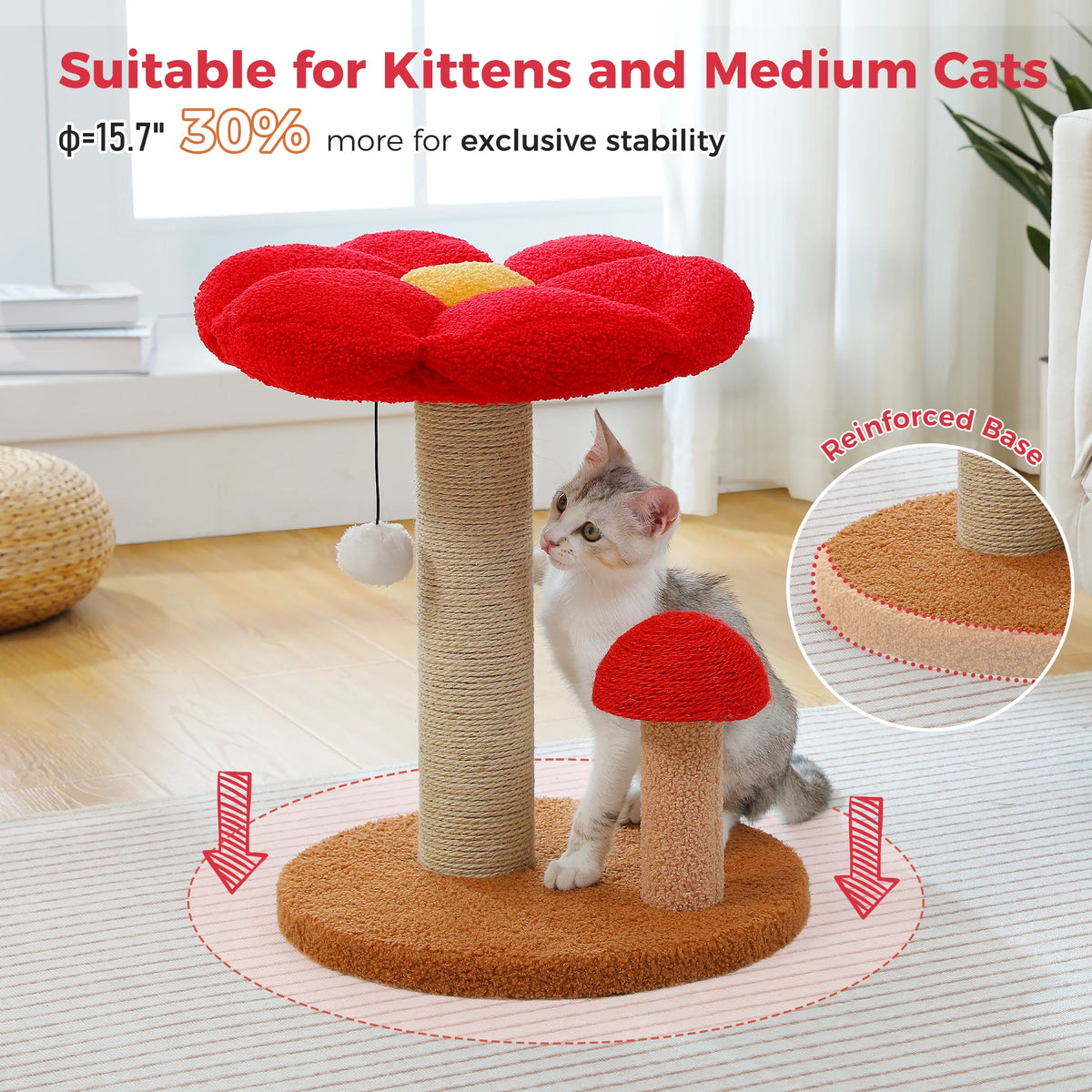 Small Cat Scratching Posts with Removable Flower Cat Bed Interactive Toy Ball Cute Mushroom Cat Scratcher for Indoor Cat Toys