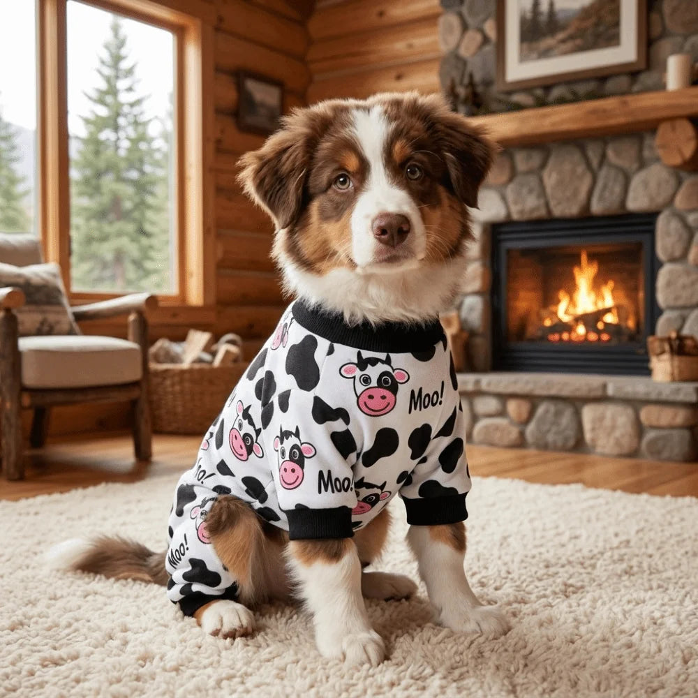 Cartoon Pet Cow Jumpsuit Breathable Soft Comfortable Dog Anti-hair Loss Clothing Cute Dog Soothing Clothes Pet Apparel Costume