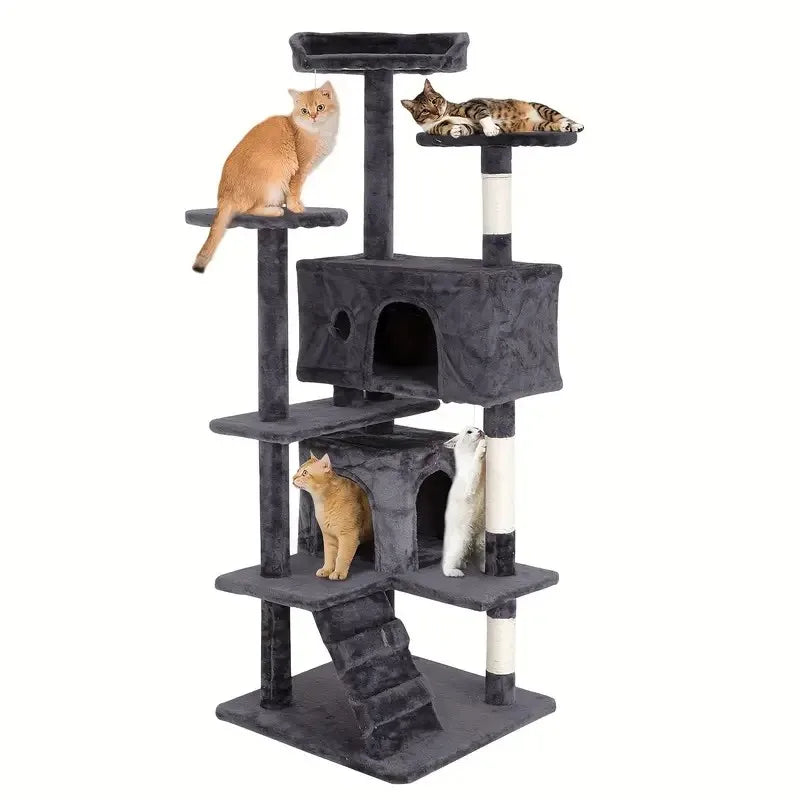 Cat Tree 54/70 Inch Cat Tower Cat Condo with Sisal-Covered Scratching Posts Dangling Ball for Cats to Play and Sleep
