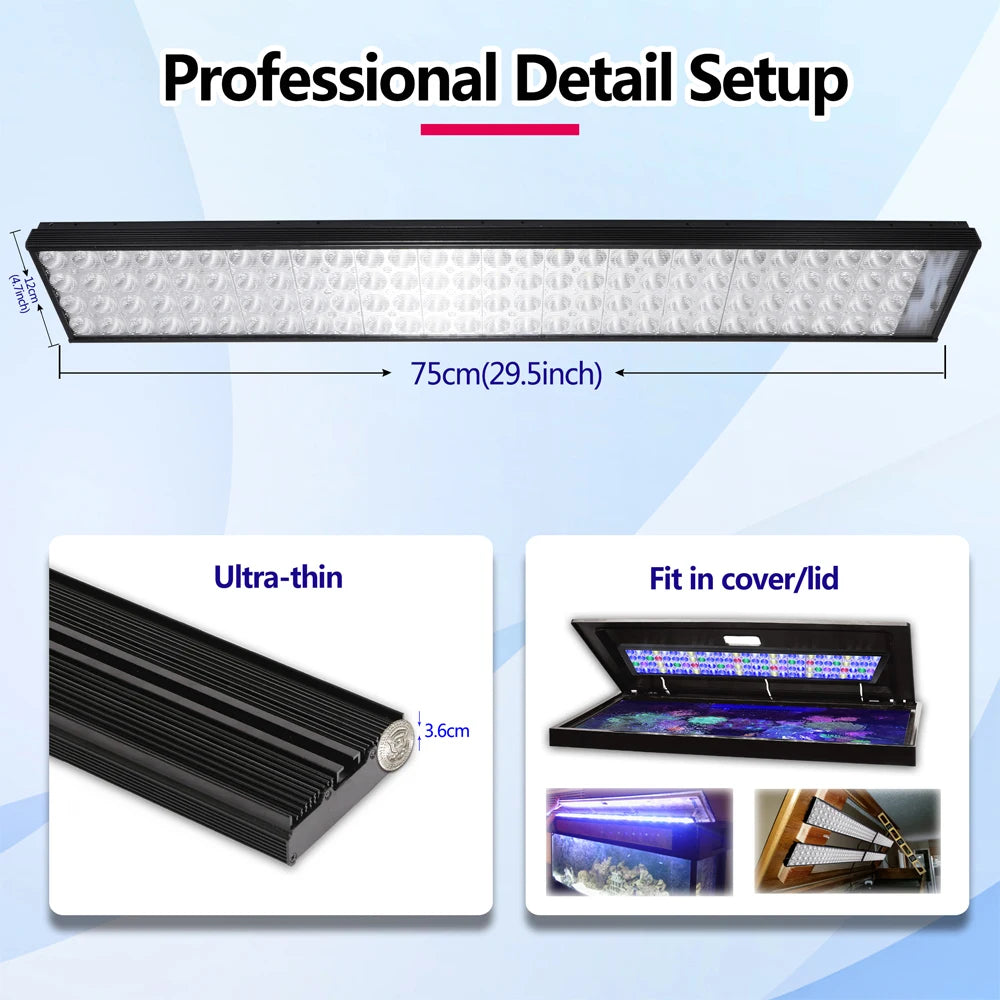 PopBloom-Marine Aquarium Lamp, Full Spectrum Programmable LED for Aquarium, Reef Coral, SPS/LPS, 36"/3ft, 80-100cm