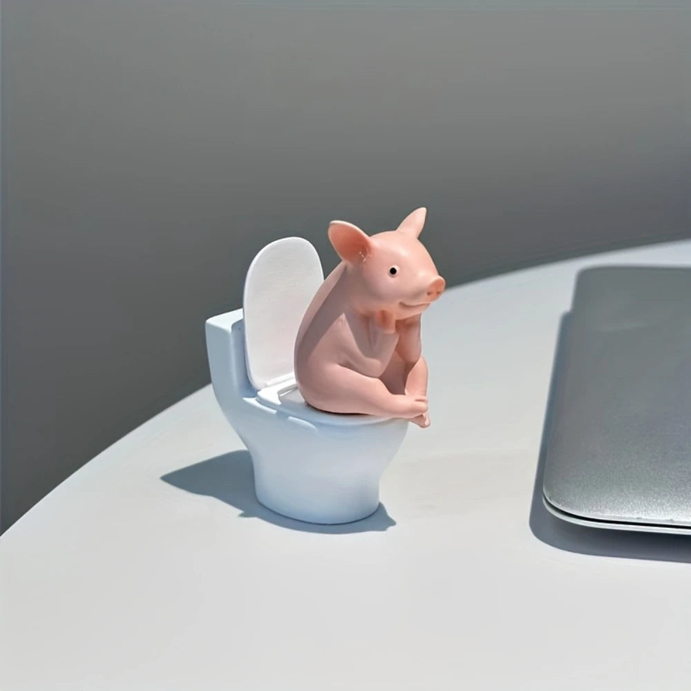 Comfortable Toilet Pet Pig Sitting on a Toilet Seat, Cute, Fun, Elegant, Toilet Pig Desk Accessory, Bathroom Decoration.