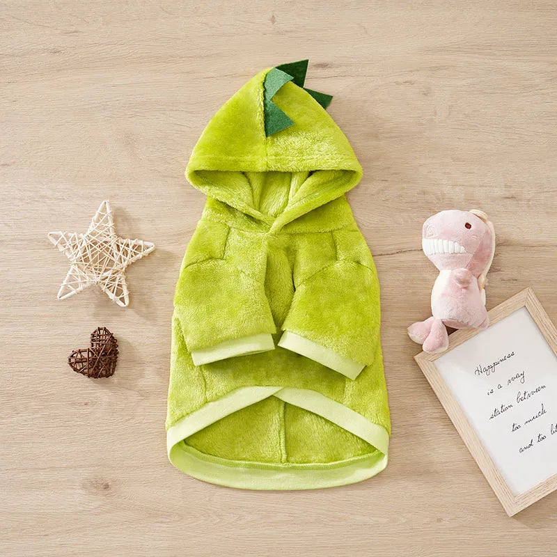 Cute Dinosaur Apparel Pets Products Costume Dogs Clothing Flannel Warm Soft Comfortable Hoodies Small Puppy Medium Winter Autumn