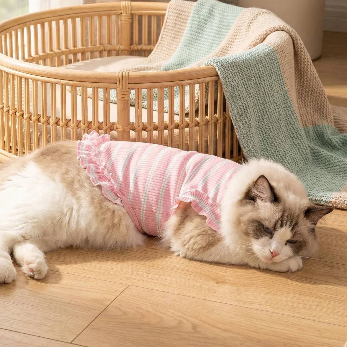 Summer Pet Clothes for Small Dogs Cute Ruffled Striped Dog Tank Top Breathable Ribbed Knit Puppy Vest Sweet Frilly Dog Apparel