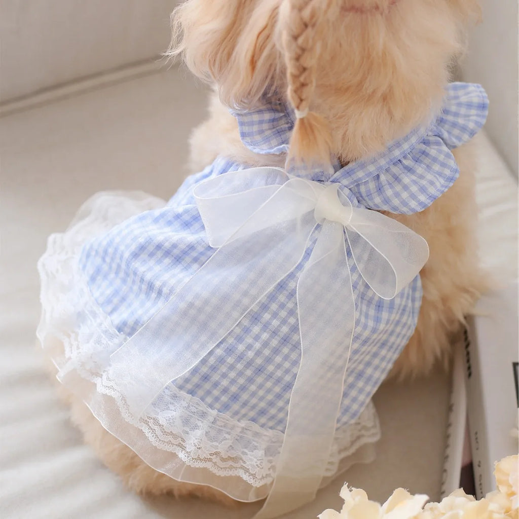 Cat and Dog Universal Pet Apparel - Fairy Bow, Lace Trim, Plaid Ribbon Skirt - Skin-Friendly Comfort, Suitable for All Seasons