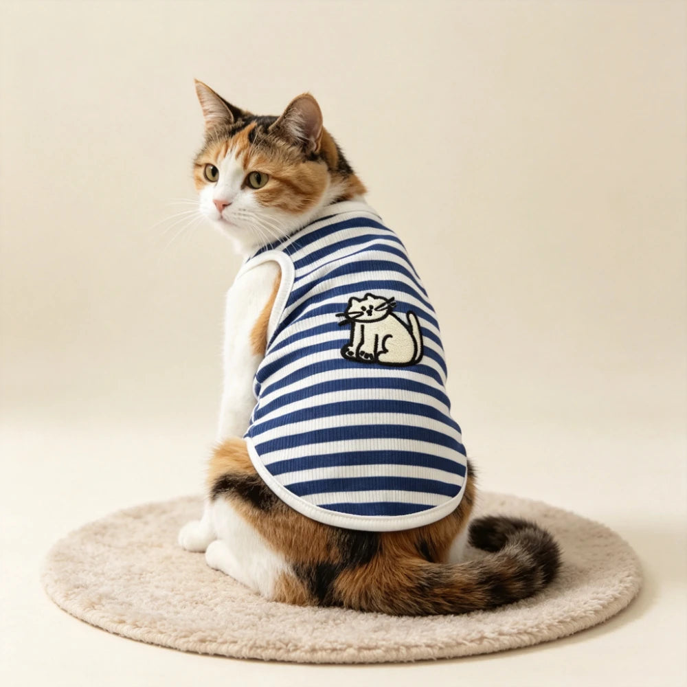 Lightweight Breathable Elastic Pet Vest 1 Pack Sleeveless Printed Cat Dog Apparel for Daily Use