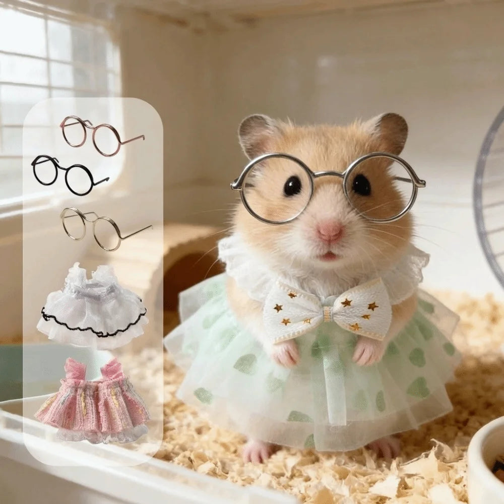 Pet Vest Adorable Hamster Princess Dress Lightweight Soft Pet Dress Eyeglasses Set Breathable Pet Puff Skirt Four Seasons