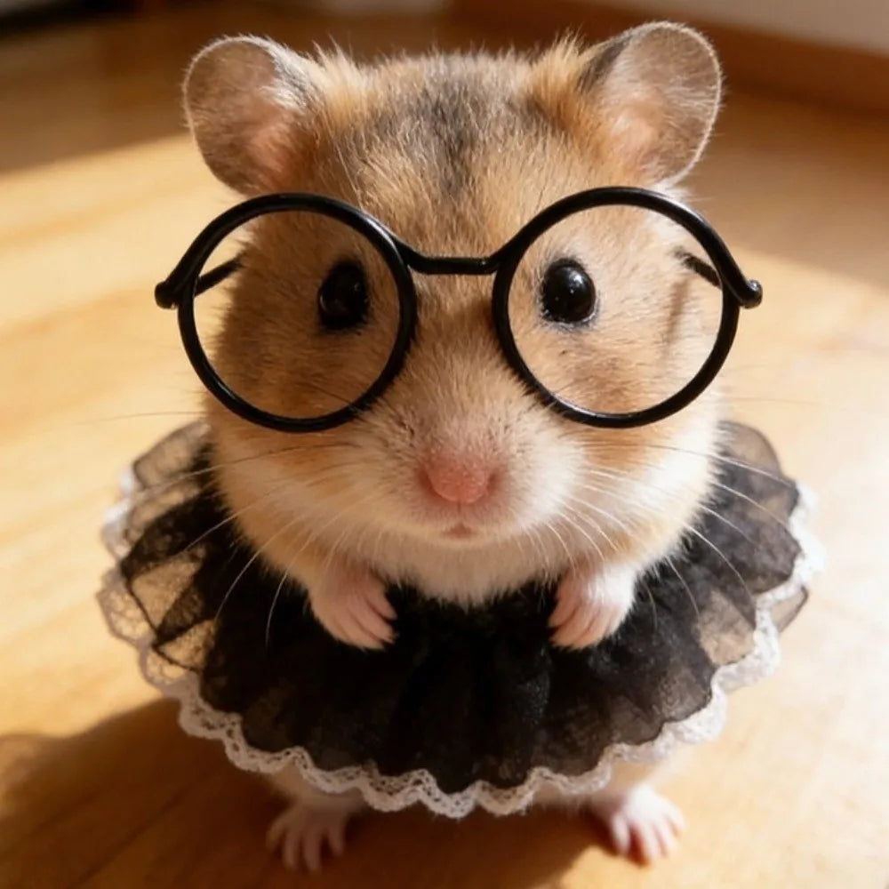 Pet Vest Adorable Hamster Princess Dress Lightweight Soft Pet Dress Eyeglasses Set Breathable Pet Puff Skirt Four Seasons