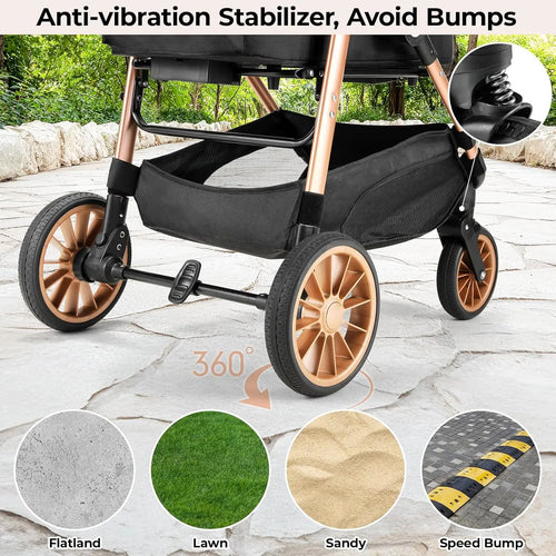 360° High Wheels Transport Foldable Cat Pet Stroller 2in1 Dog Buggy Stroller Dog Box Can Be Attached in Car, Max. load 25 kg