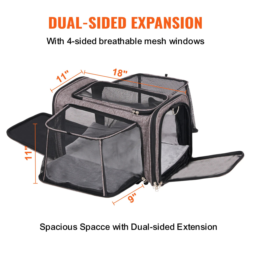 SucceBuy Pet Cat Carrier Breathable Outgoing Dog Carry Backpack with Telescopic Handle Wheels and Shoulder Strap for Travel Trip