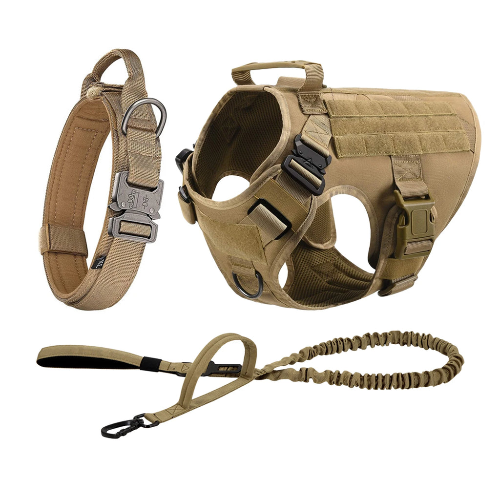 Tactical Dog Harness Collar Leash Molle Pouches For Medium Large Dogs Pet German Shepherd Training Walking Vest Dog Harnesses