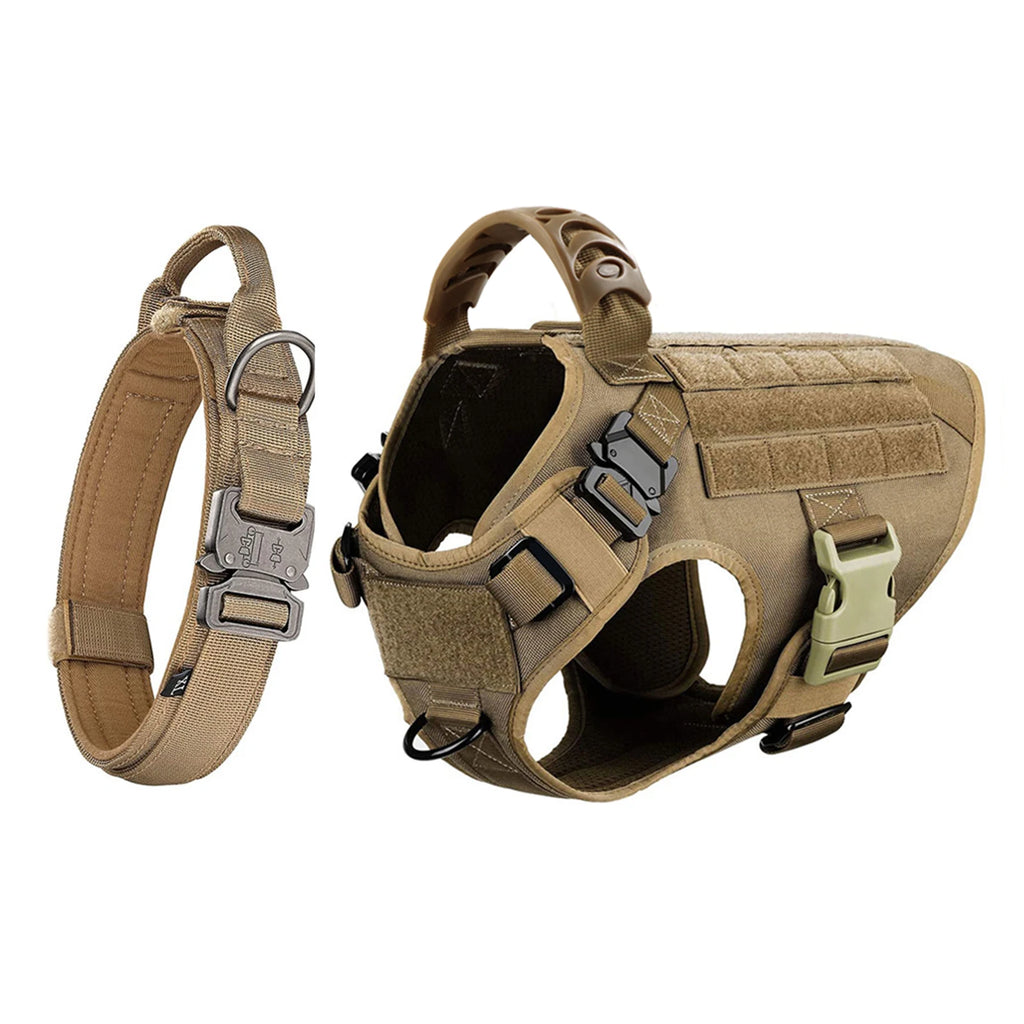 Dog Harness Collar Set Adjustable Tactical Dog Vest Harness And Durable Nylon Dog Collar Combo For Small Medium Large Dogs Outdoor Walking Training