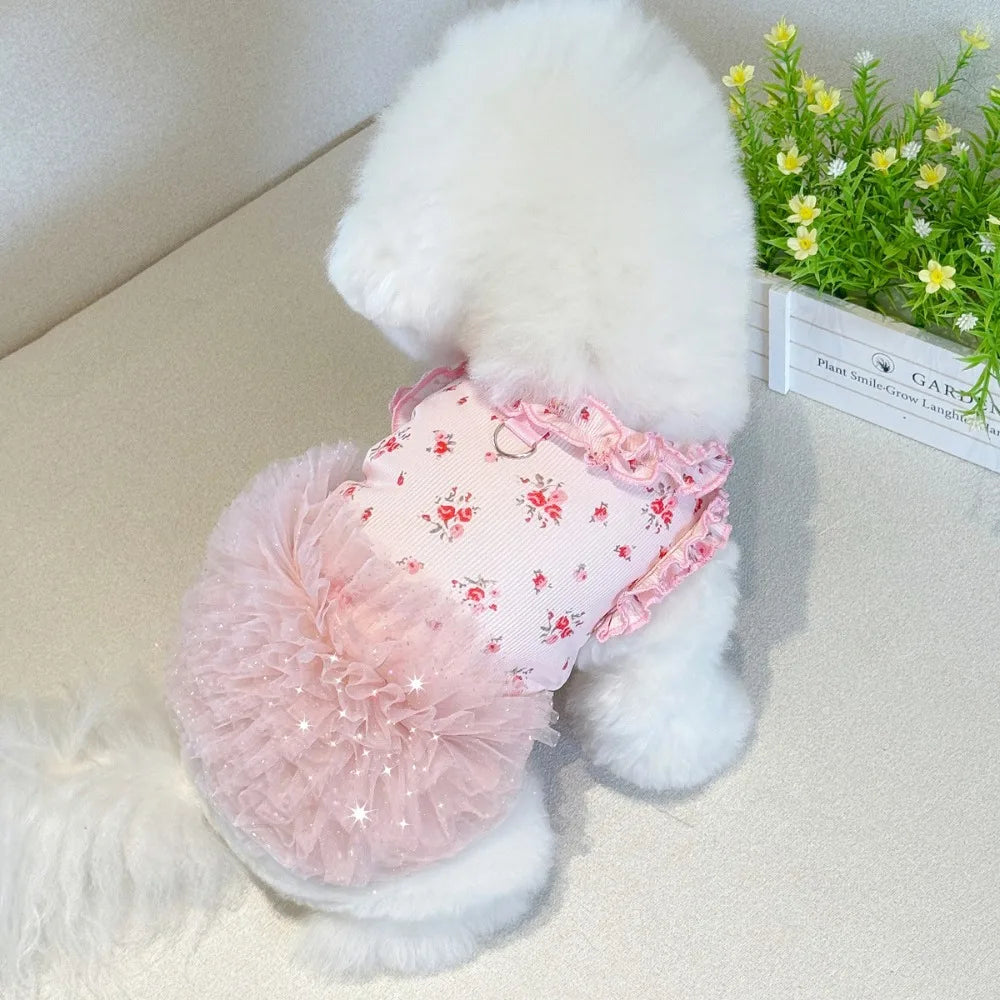 Pet Costumes Summer Thin Pet Floral Dress Comfortable Breathable Dog Skirt Sleeveless Dog Pullover For Small Dog Cat