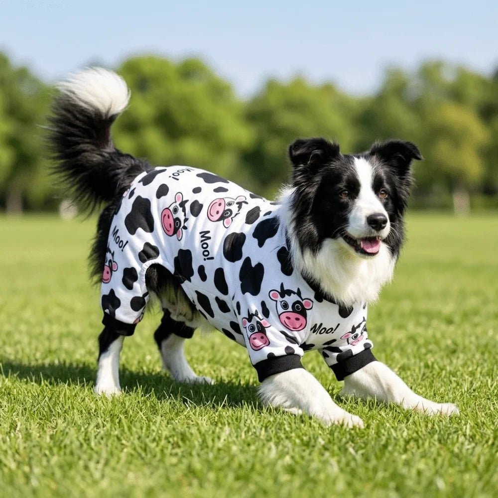 Cartoon Pet Cow Jumpsuit Breathable Soft Comfortable Dog Anti-hair Loss Clothing Cute Dog Soothing Clothes Pet Apparel Costume