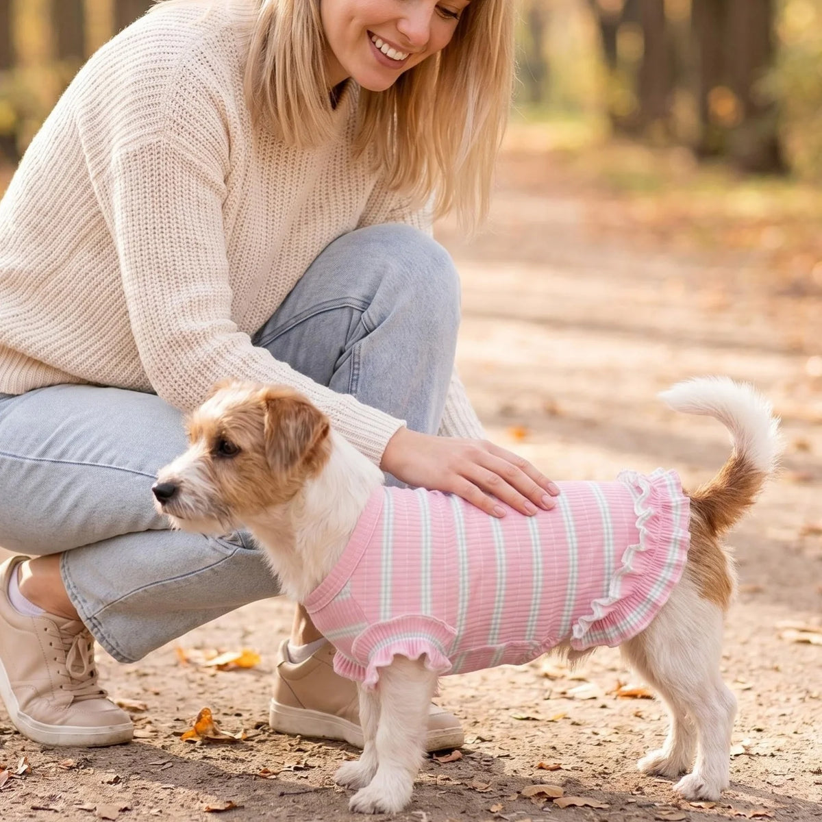 Summer Pet Clothes for Small Dogs Cute Ruffled Striped Dog Tank Top Breathable Ribbed Knit Puppy Vest Sweet Frilly Dog Apparel