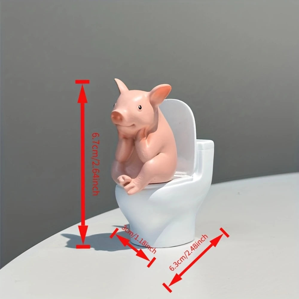 Comfortable Toilet Pet Pig Sitting on a Toilet Seat, Cute, Fun, Elegant, Toilet Pig Desk Accessory, Bathroom Decoration.