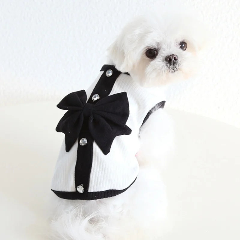 Luxury Dog Dress for Small Dogs Spring Dog Clothes Black Bow Pet Puppy Vest Cat Princess Skirt Chihuahua Bichon Pet Dog Apparel