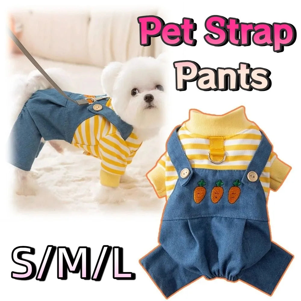 Pet Apparel Cute Dog Jumpsuit Towable Cartoon Puppy Outfit Breathable Comfortable Pet Strap Pants Pet Supplies