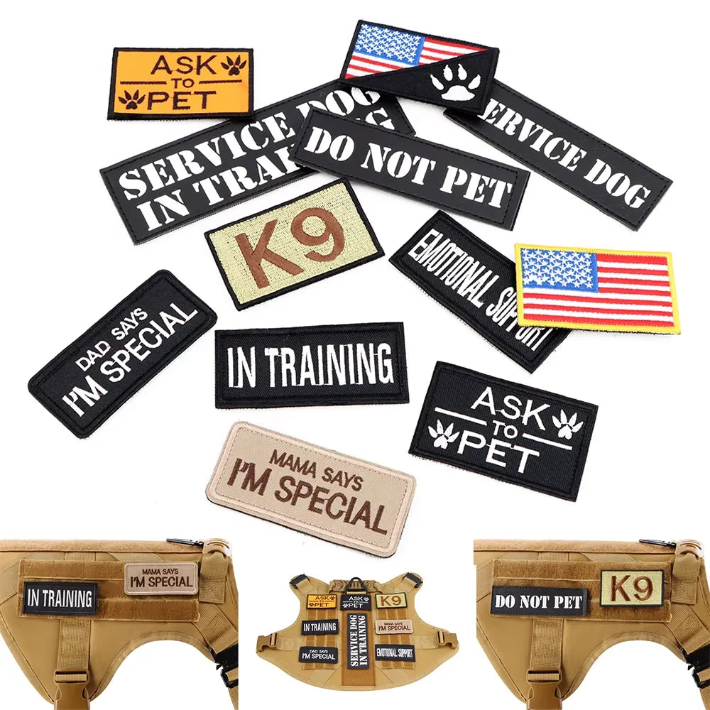 12 Pieces Tactical Patch Bundle For Dog Vest Harness Collar Personalized Patches Tags Sticker Label Custom Name ID Sticker