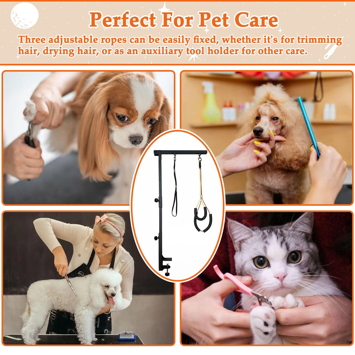Dog Grooming Table Arm Height Adjustable Two No Sit Haunch Holder Three Section Design Suitable for Medium, Small Dogs, and Cats
