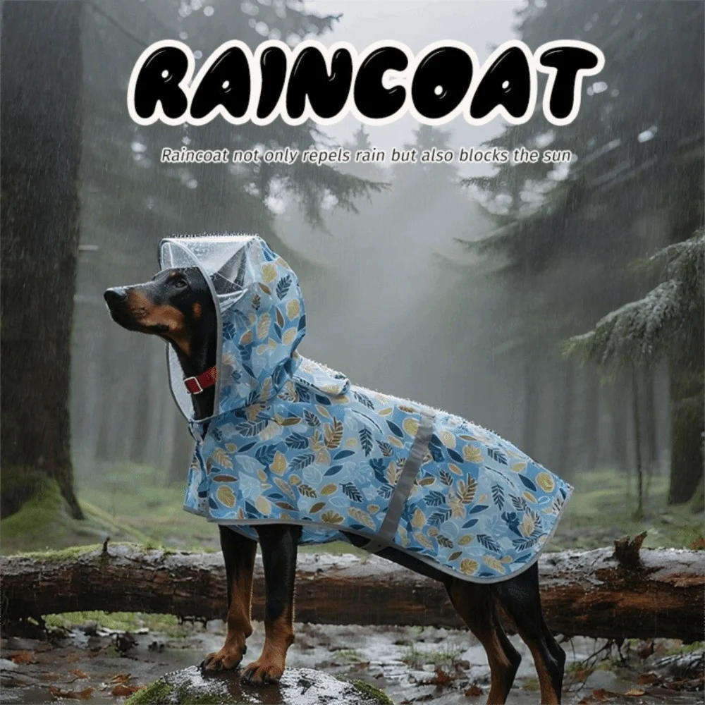 Pet Apparel Adjustable Dog Reflective Raincoat Windproof Waterproof Dog Rain Cloak Fruit Print Dog Hooded Raincoat Adventure