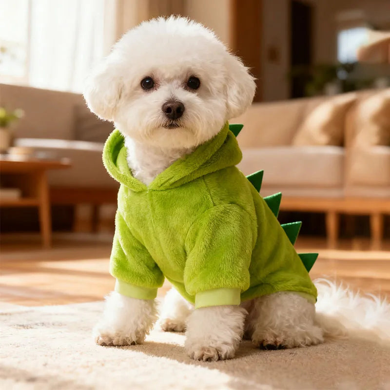 Cute Dinosaur Apparel Pets Products Costume Dogs Clothing Flannel Warm Soft Comfortable Hoodies Small Puppy Medium Winter Autumn