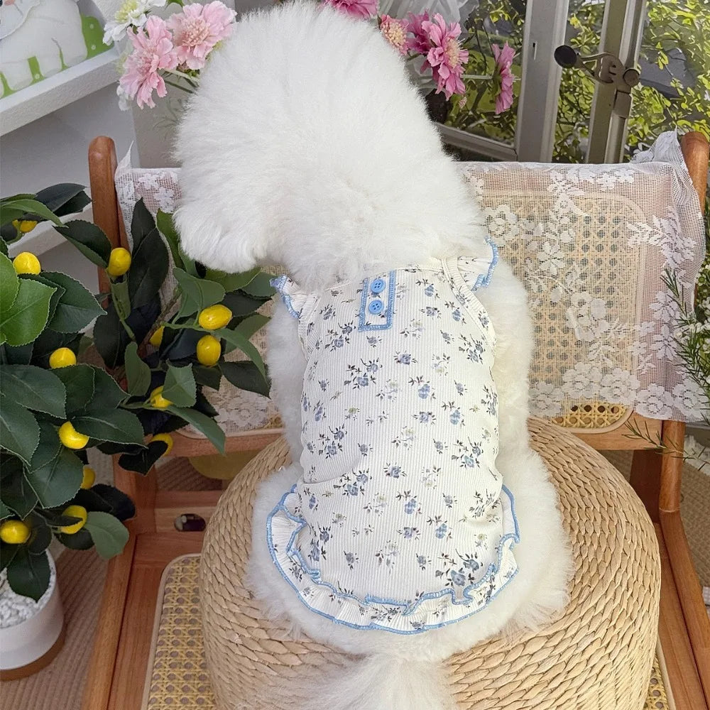 Pet Costumes Summer Thin Pet Floral Dress Comfortable Breathable Dog Skirt Sleeveless Dog Pullover For Small Dog Cat