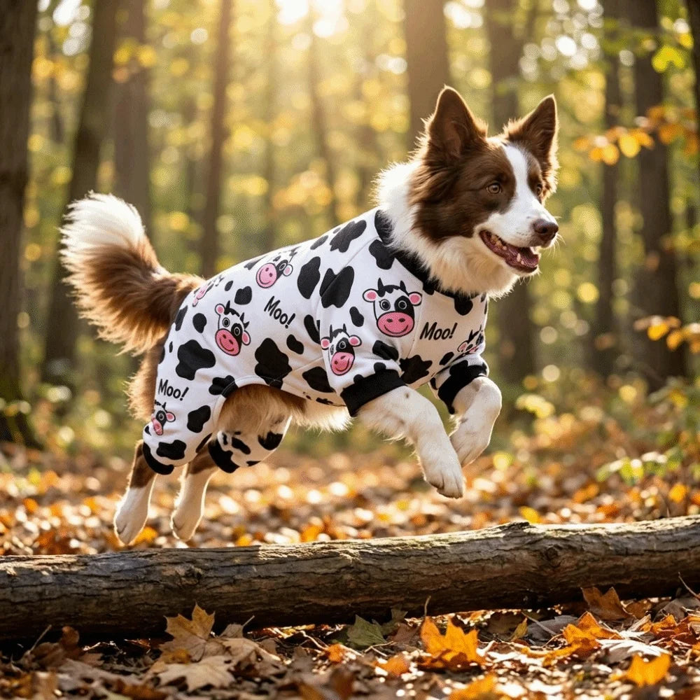 Cartoon Pet Cow Jumpsuit Breathable Soft Comfortable Dog Anti-hair Loss Clothing Cute Dog Soothing Clothes Pet Apparel Costume
