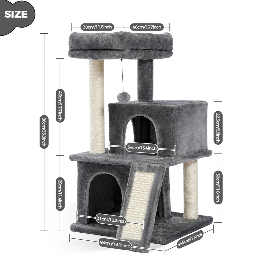 Large Cat Tree for Indoor Cats, Multi-Level Cat Tower with Sisal Scratching Post, 2 Spacious Condo, Cat Scratching Pad, Cat Toys