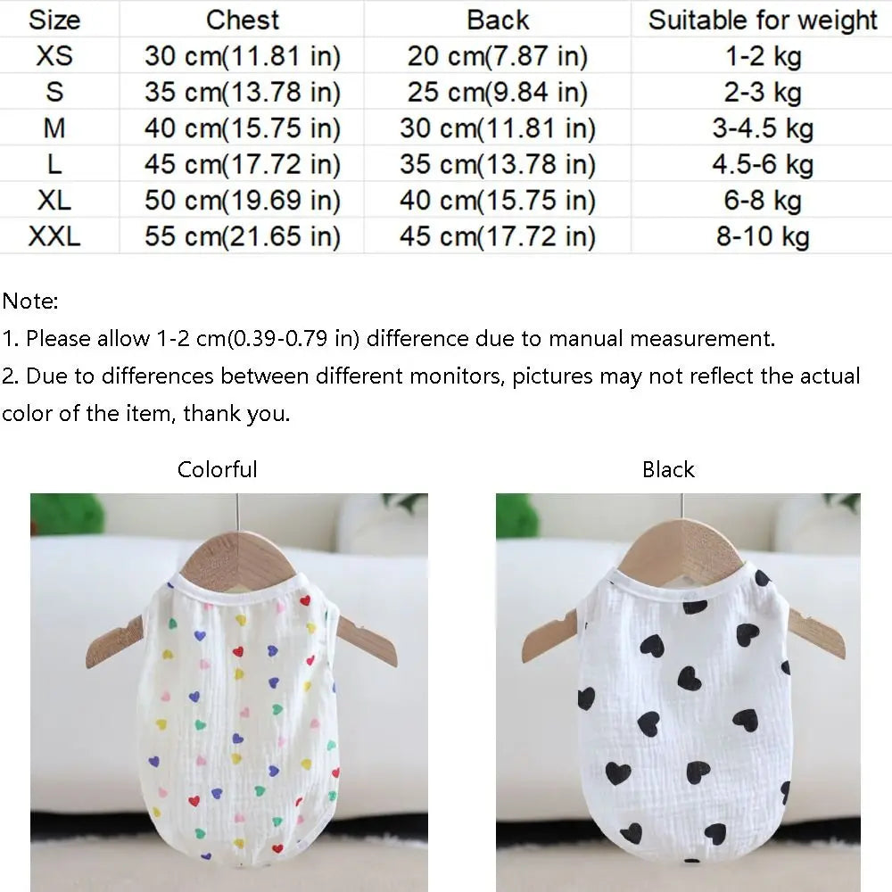 Pet Apparel Heart Pattern Dog Vest Soft Cotton Breathable Pet T-shirt Cozy Thin Pet Short Shirt Puppy Wear
