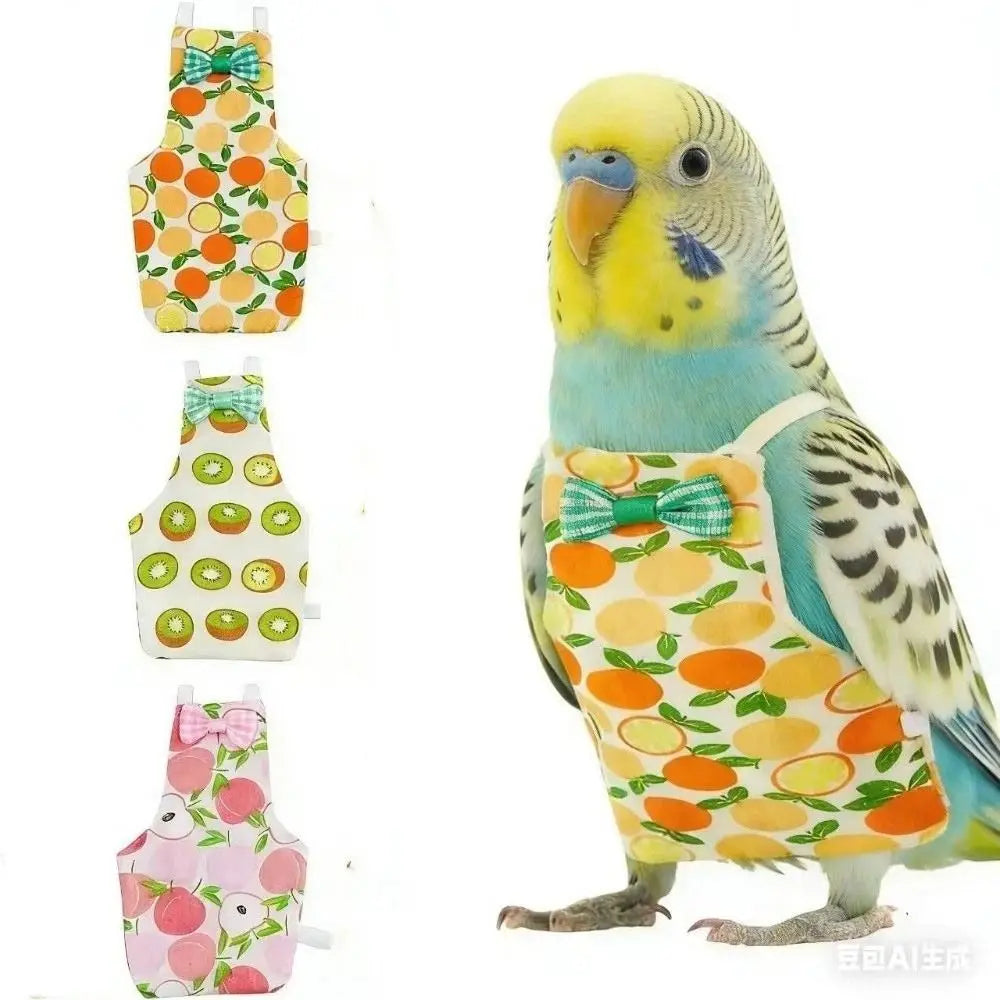 Pet Bird Apron Adjustable Pet Parrot Diaper Breathable Fruit Pattern Bird Nappy with Bowtie Soft Fabric Bird Vest Training