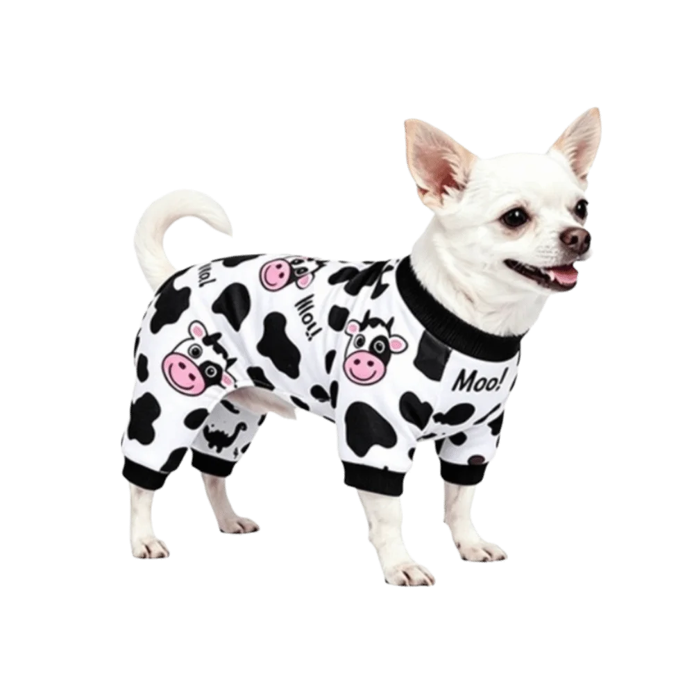 Cartoon Pet Cow Jumpsuit Breathable Soft Comfortable Dog Anti-hair Loss Clothing Cute Dog Soothing Clothes Pet Apparel Costume