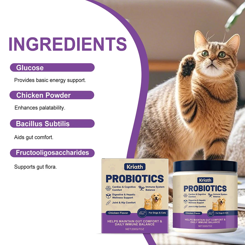 200g Probiotics Powder For Dogs Cats Digestive Supplement For Gut Health Chicken Flavour For Daily Well-Ness Routine