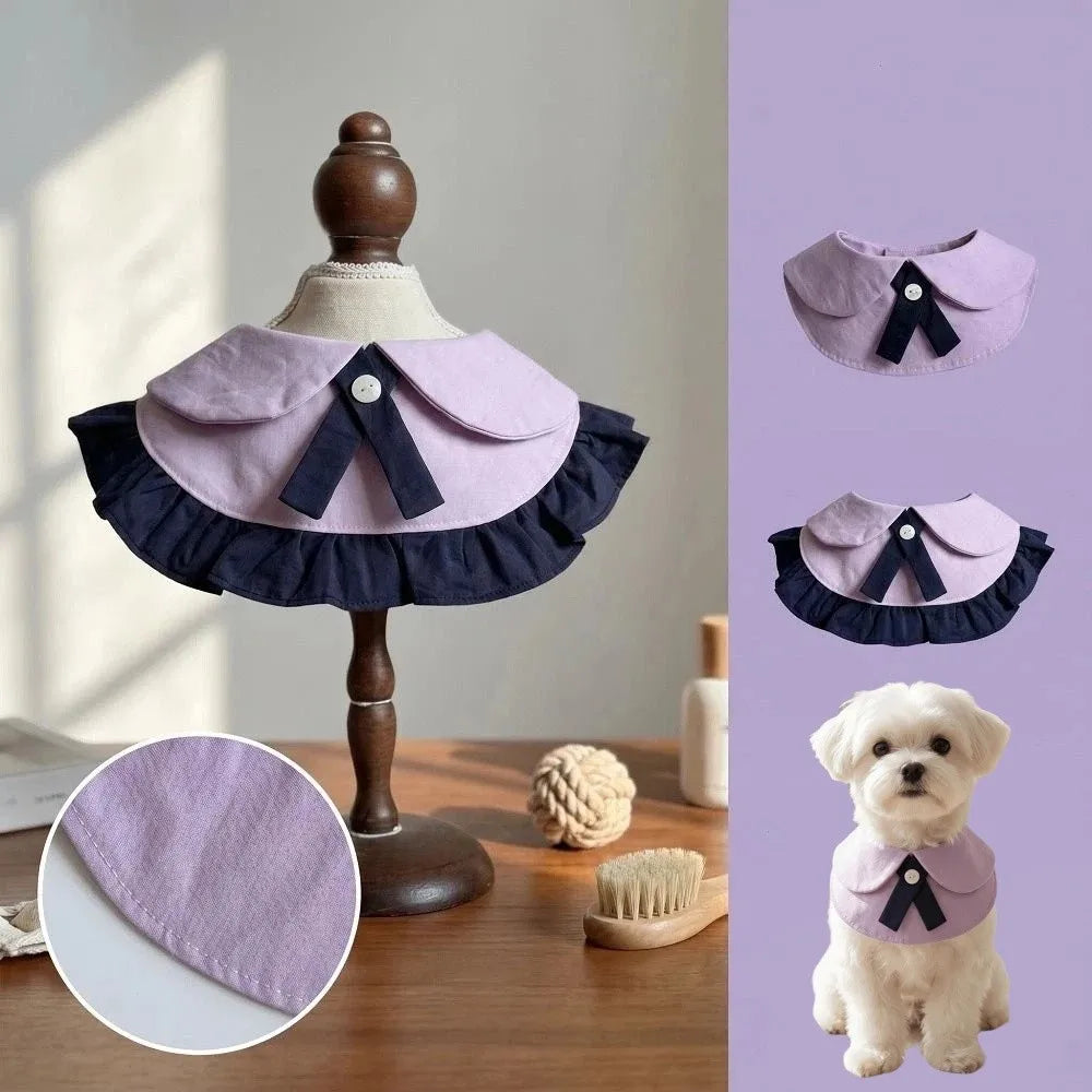 Pet Apparel Cute Pet Drool Bib Washable Breathable Cat Bib Scarfs Decorative JK Uniform Dog Purple Bib Kitten