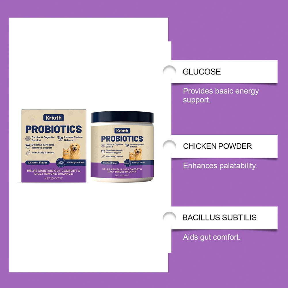 200g Probiotics Powder For Dogs Cats Digestive Supplement For Gut Health Chicken Flavour For Daily Well-Ness Routine