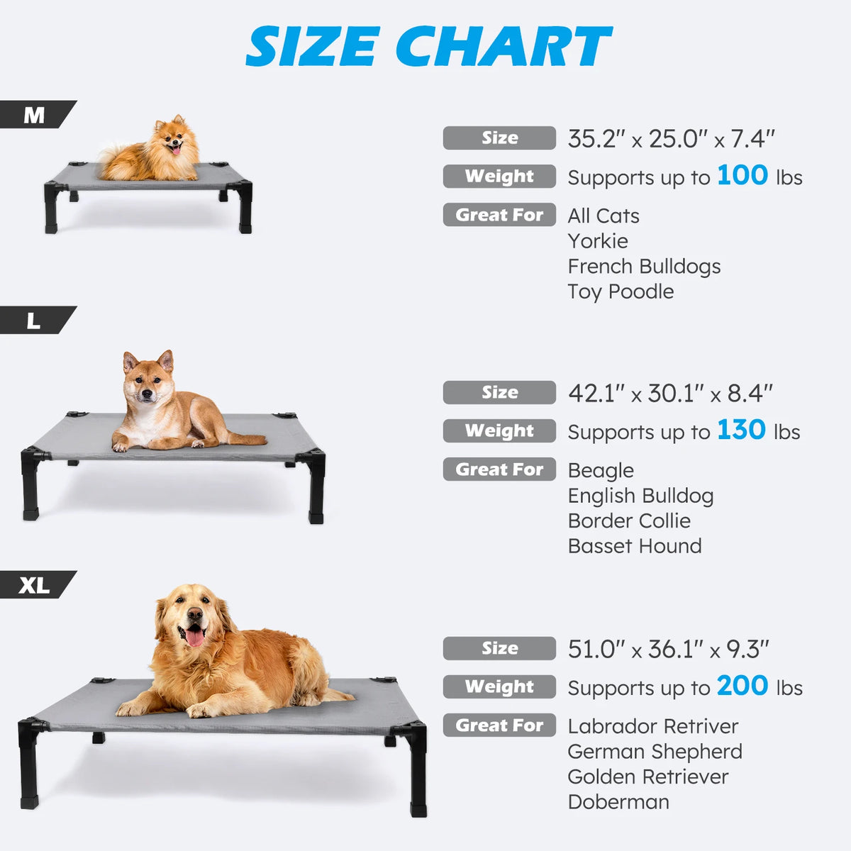 Elevated Dog Bed, Cooling Raised Pet Cot with Chew Proof Washable Breathable Mesh and Metal Frame, Portable Dog Cot Bed