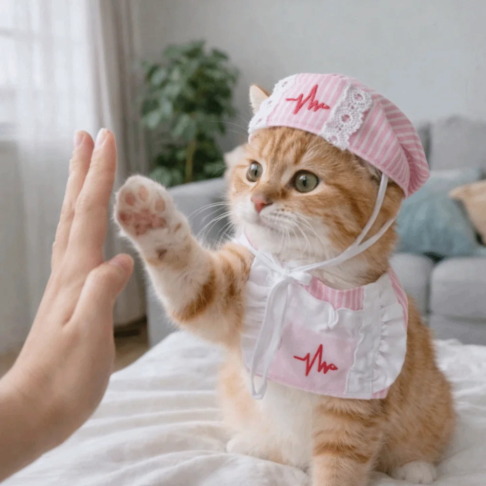 Cat Dog Apparel Funny Cat Nurse Outfit Adjustable Nurse Hat Pet Cosplay Clothes Breathable Cat Transformation Dress Pet Party