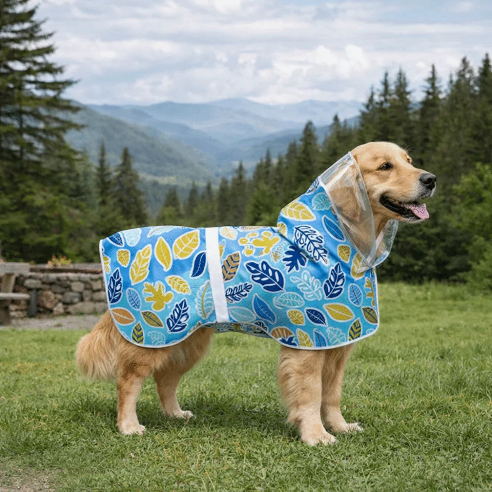 Pet Apparel Adjustable Dog Reflective Raincoat Windproof Waterproof Dog Rain Cloak Fruit Print Dog Hooded Raincoat Adventure