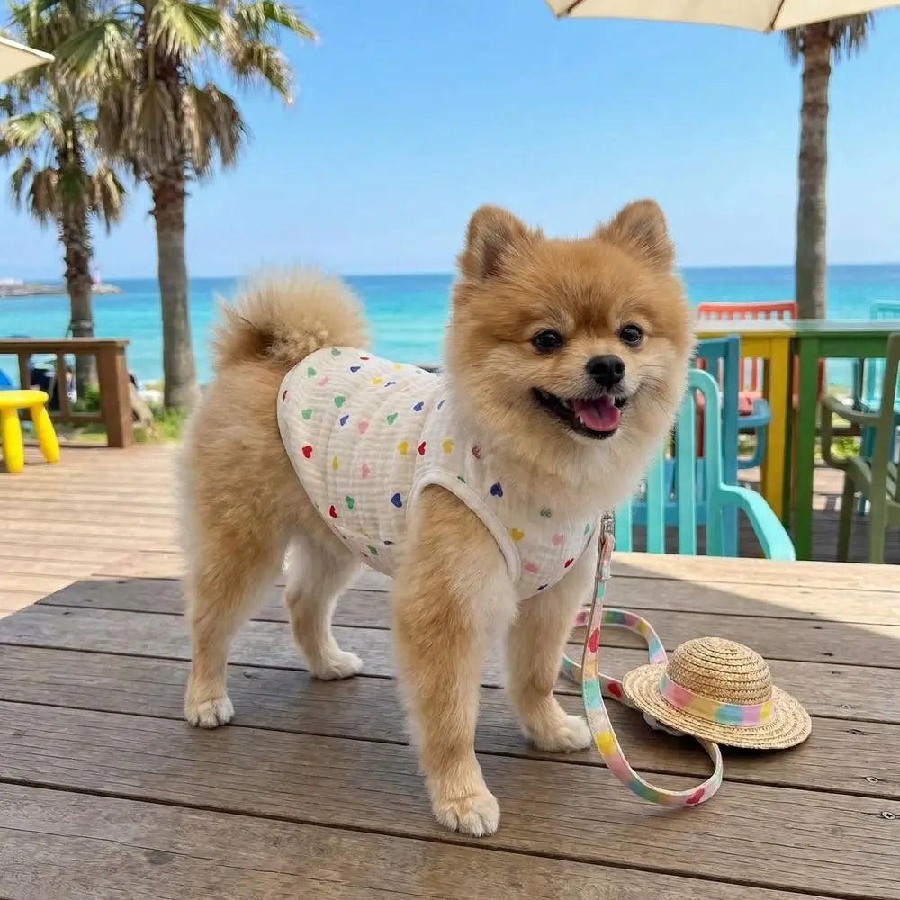 Pet Apparel Heart Pattern Dog Vest Soft Cotton Breathable Pet T-shirt Cozy Thin Pet Short Shirt Puppy Wear