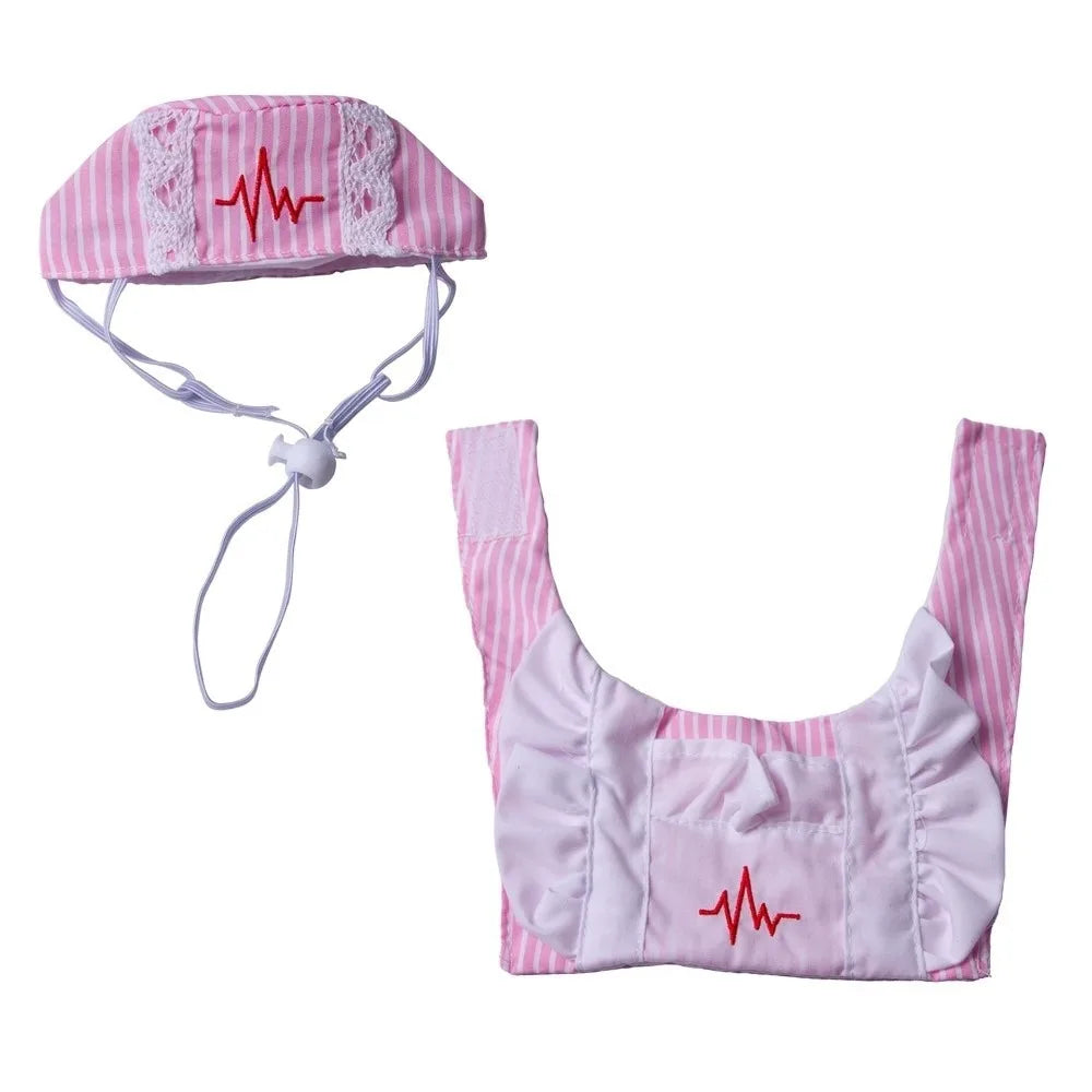 Cat Dog Apparel Funny Cat Nurse Outfit Adjustable Nurse Hat Pet Cosplay Clothes Breathable Cat Transformation Dress Pet Party