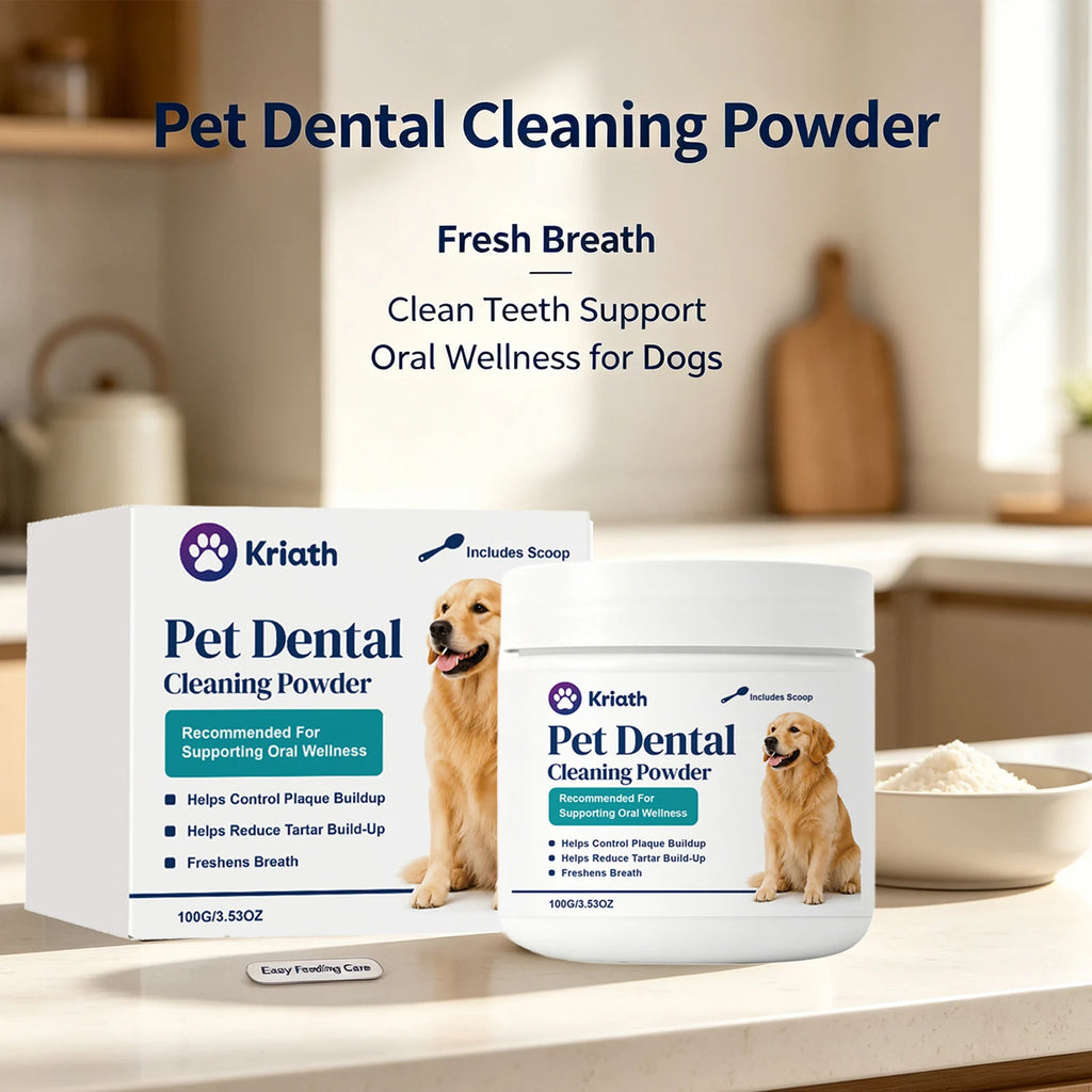 Kriath Pet Dental Cleaning Powder Remove Tartar Reduce Plaque Build‑up Freshens Breath Daily Dog Oral Wellness Supplement Powder
