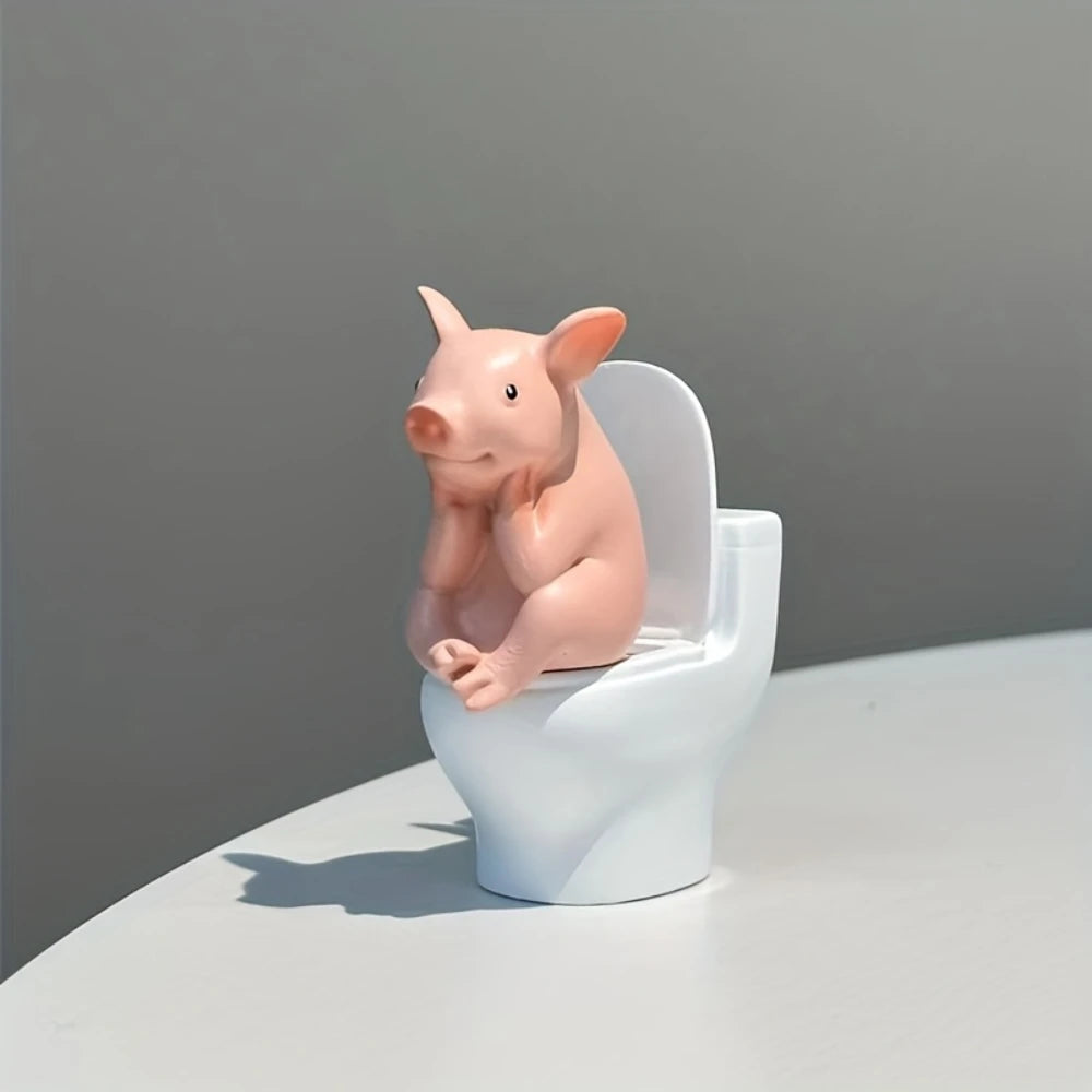 Comfortable Toilet Pet Pig Sitting on a Toilet Seat, Cute, Fun, Elegant, Toilet Pig Desk Accessory, Bathroom Decoration.