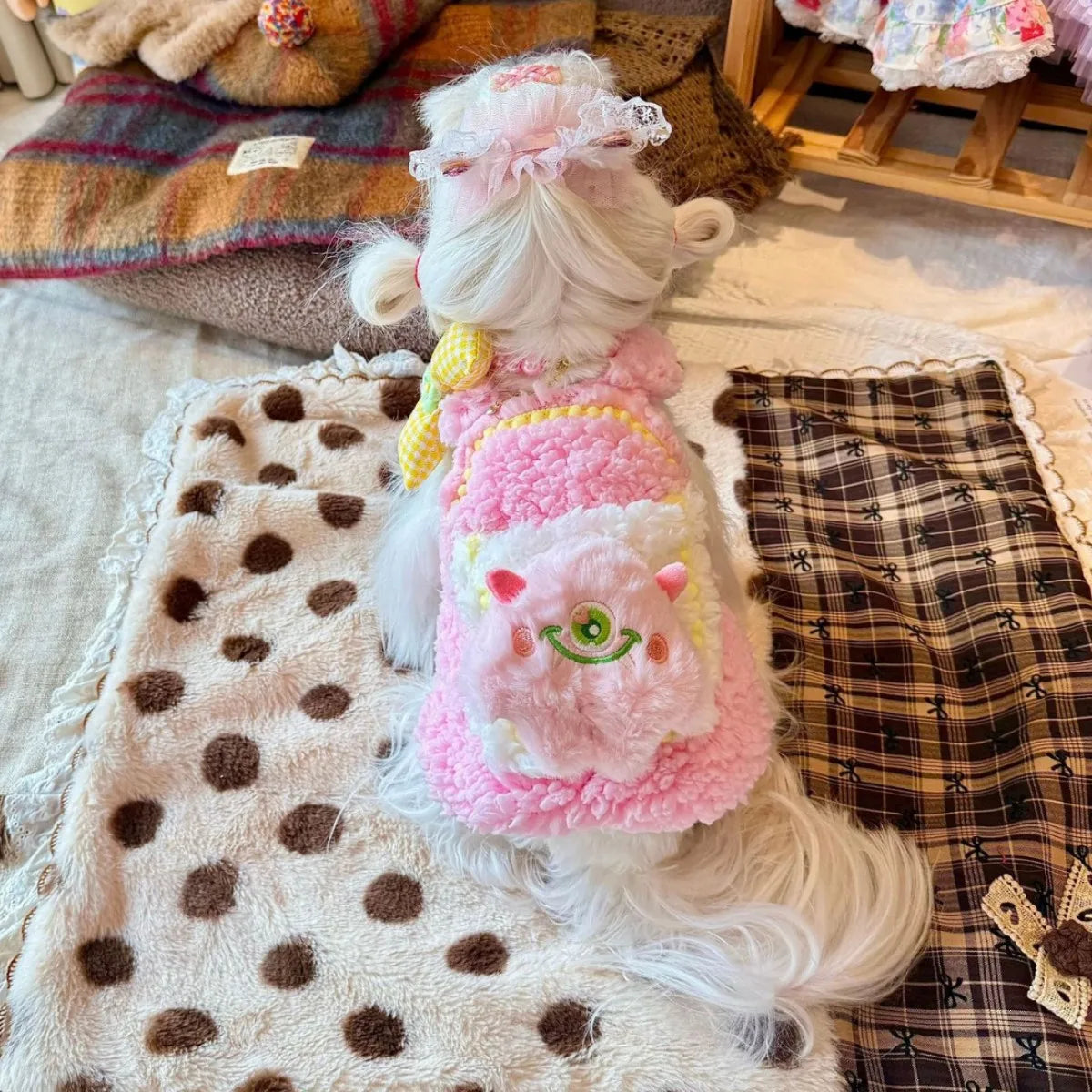 Autumn And Winter Pet Clothes For Small Dogs, Cute Plush Small Monster Doll Design, Warm Dog Apparel For Teddy, Bichon Frise