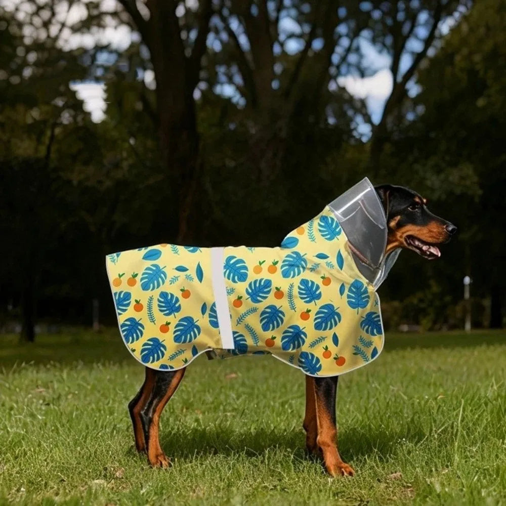 Pet Apparel Adjustable Dog Reflective Raincoat Windproof Waterproof Dog Rain Cloak Fruit Print Dog Hooded Raincoat Adventure